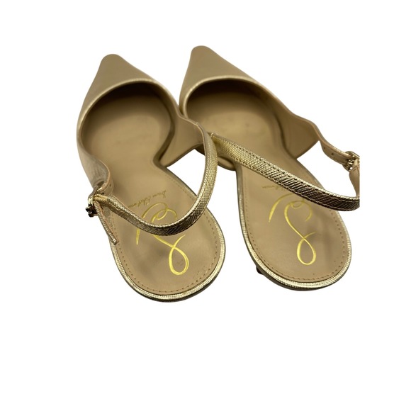 Sam Edelman Womens Gold Textured Metallic Slingback Pointed Toe Kitten Heels 10 - Picture 3 of 8